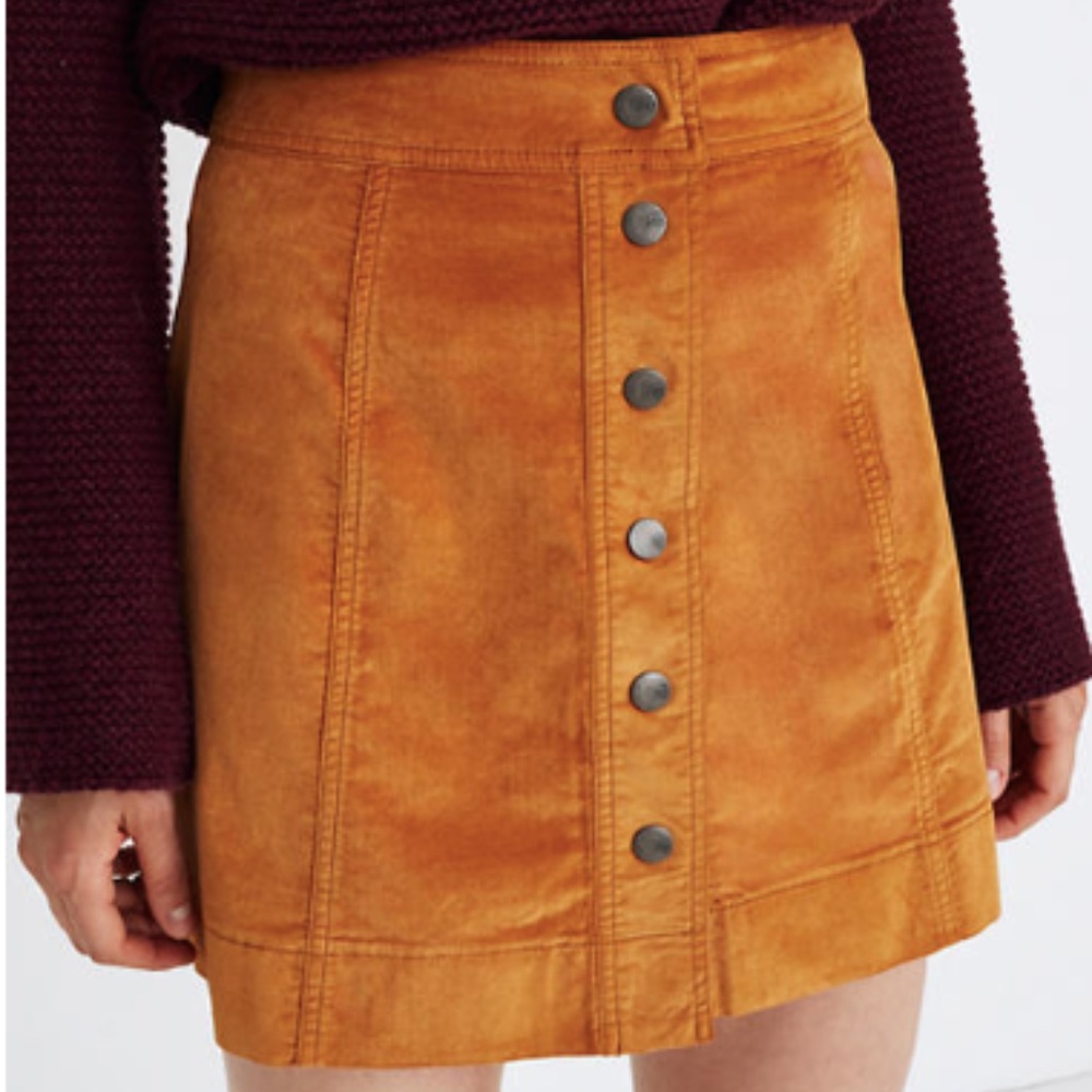 Madewell Velveteen A-Line Mini Skirt: Button-Front